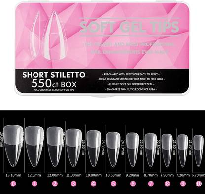 NAILWIND Short Stiletto Coffin Nail Tips, French Cover Clear Soft Gel Tips, Medium Coffin False Nail Tips for Acrylic Nails Extension For Nail Art Girls Women