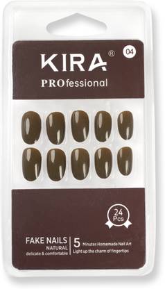 KIRA Artifical Fake Nails with Buffer & Glue, Natural False Nails For Women-A04 (Redwood)