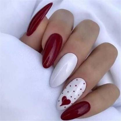 The NailzStation Mini Heart valentine fake Artificial Press on Nails with glue kit Maroon