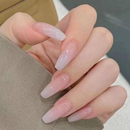 rk arts Long Length, Glossy Pink Ombre, Artificial French Manicure Tips Pink