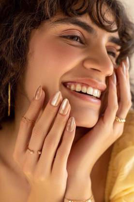 Happy fingers Artificial Nails Almond Shape Handmade Press On Nails With Cat Eye Magnetic 3D Shimmer Effect for Women & Girls | Reusable, Pre-Designed Nails | Soft Rose Gold