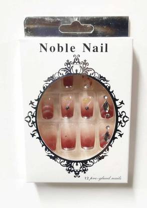 Perpaa UV Treated Glossy Finish,Artificial Press on Nails with stone Design Brown
