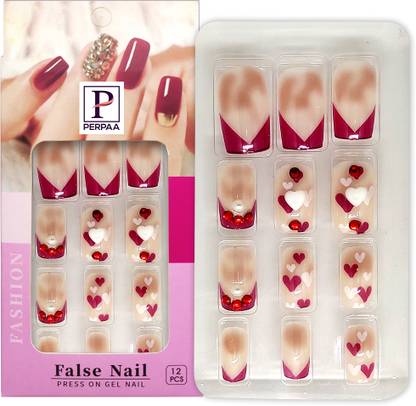 Perpaa Artificial Nails Jelly Gel Tape Fake Nails Tabs sticker Double-side Red Heart With Stone