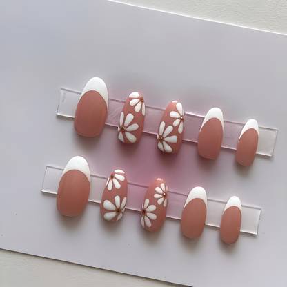 The NailzStation designer press on fake nails artificial extension bridal nails for wedding glue natural, white