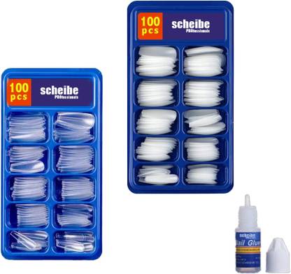 Scheibe 100 pcs White Nails, 100 pcs Transparent Nails and 1 pcs Nail Glue Multicolor