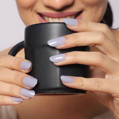 Lick - Press on Nails Oval Shape Reusable False/Fake Stick on Nails Extension Reusable Acrylic Nails Glossy Grey