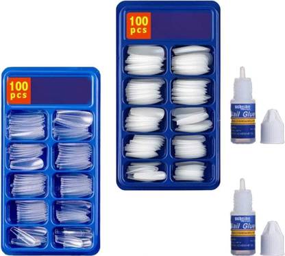 GTC Glamora GTC ProNail 200 Kit – Dual Nail Tips with Adhesive Glue White, Transparent