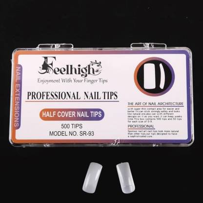feelhigh Half Cover Nail Tips with Box for Salons and Home DIY,Tips 15 Sizes white