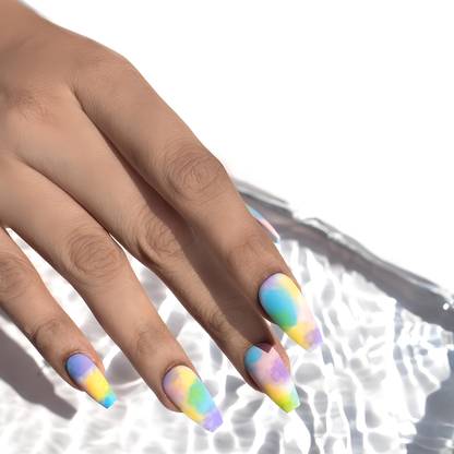 Shhagan Playful Pastel Tie-Dye Nails pink, blue, yellow, purple