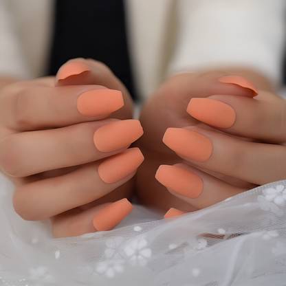 Shhagan Matt Plain Orange Press on Nails in Coffin Orange