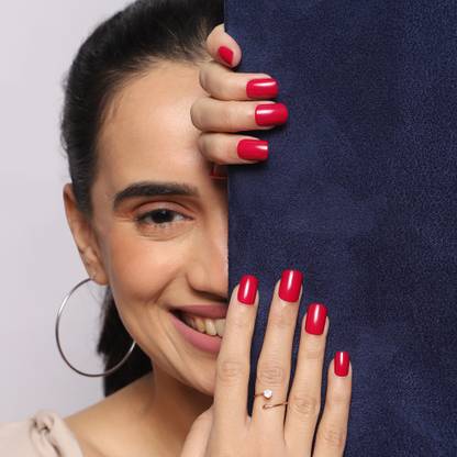 Lick - Press on Nails Deep Red Square Shape Fake/False Acrylic Nails With Application Kit reddish Pink