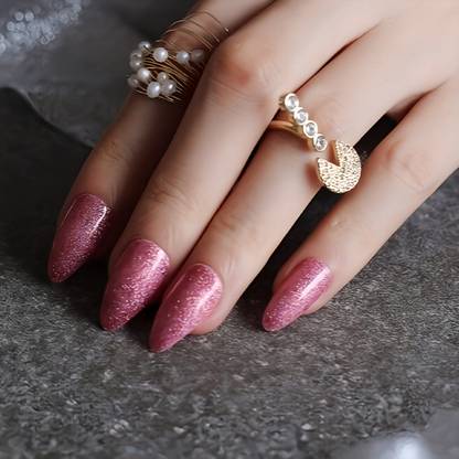 Shhagan Shimmering Pink Nails with Elegant Design pink