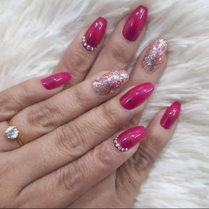 FWS Fashionworldshop Glossy Pink with Glitter Shape Coffin Pink