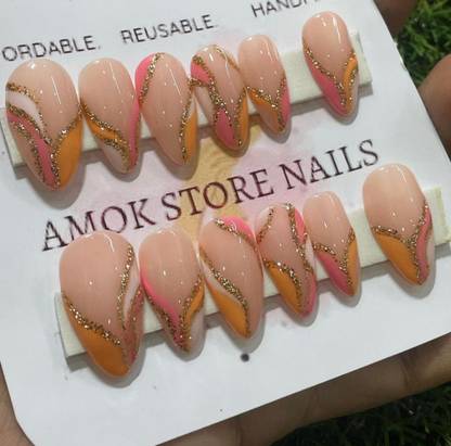 AMOK STORE shinny nail set handmade design artificial nail tip337 MULTICOLOR