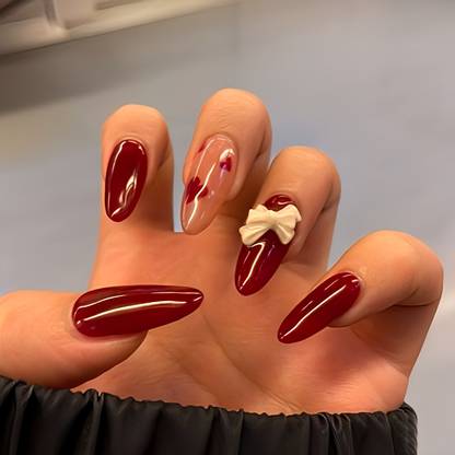 The NailzStation designer press on nails fake artificial nails extension bridal for wedding glue maroon