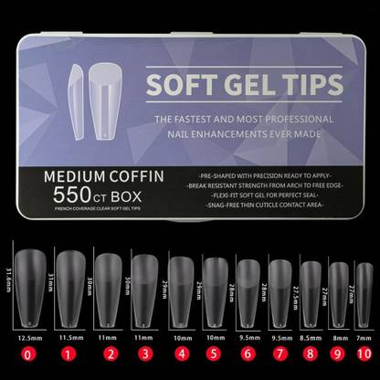 BOZLIN Gel Nail Kit Easy Nail Extension Set Soft Gel Nail Tips Medium Coffin Shape Nail (Transparent)