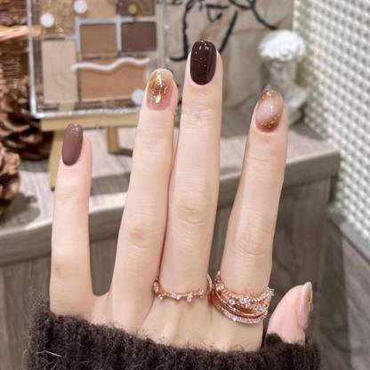 KILLFE Artificial Reusable Crystal Black Heart Pattern Décor Nail With Double-side Glue Dark Brown