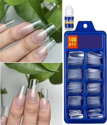 JANOST Best Transparent Fake Nails Set of 100 with Nail Glue | Long-lasting and Stylish Transparent