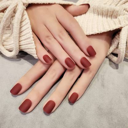 PMW Wine Red Colour Fake Nails - Pack Of 12 wine red