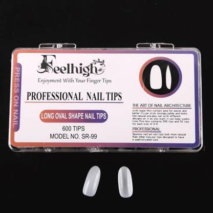 feelhigh long oval Nail Tips with Box for Salons and Home DIY,Tips 15 Sizes White