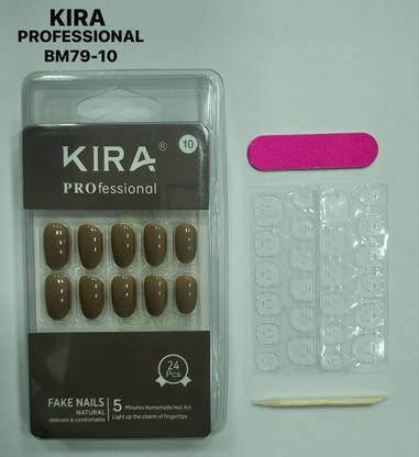 KIRA Short Square False Nails Acrylic Press On Nails Artificial Full Cover Fake Nails Iced Latte