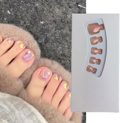 S.A.V.I Aurora Mirror Effect Press-On Toe Nails - 24 PCs Natural Short Length Aurora Effect