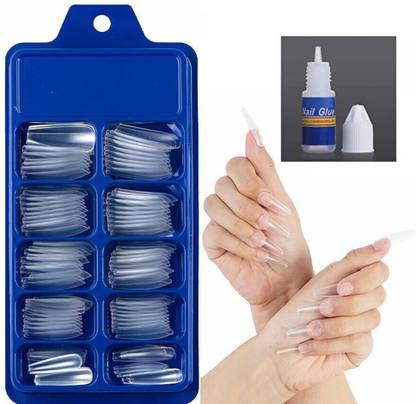 BLUEMERMAID Press on Nails Short Fake Nails with Free Glue For Women TRANSPARENT