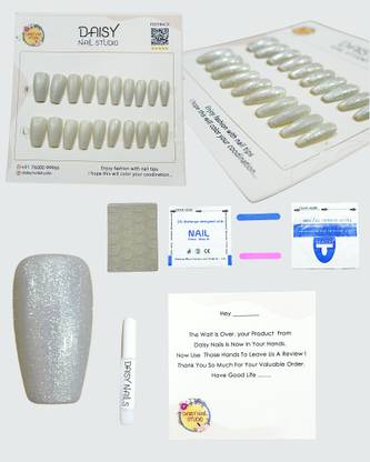 Daisy Nail Studio Press-on Nails Kit DNS/08 White Glitter
