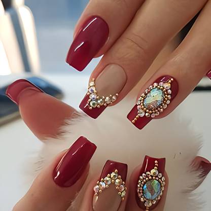 The NailzStation fake artificial designer nails extension press on nails bridal for wedding red