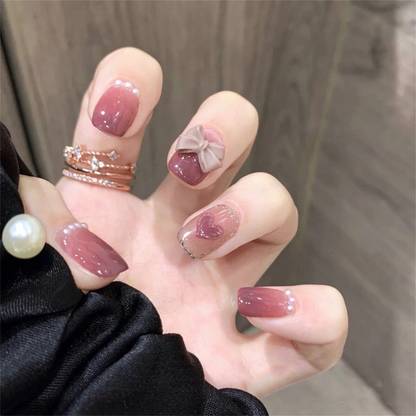 ZOONA 26 Reusable Artificial Fake Nail Set| Lightweight & Long Lasting| Easy To Use cream_boa_heart