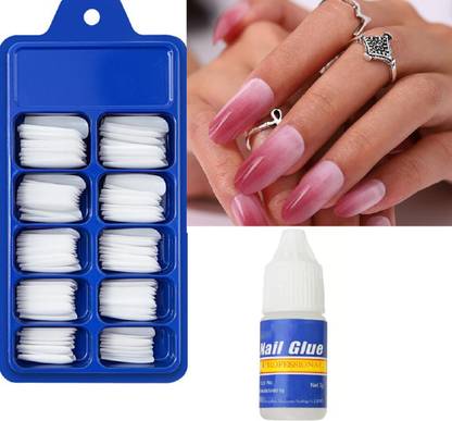 Facejewel 100 Pcs Reusable Artificial Nail With glue TRANSPARENT