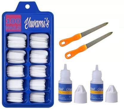 Yuvami's 100 Artificial Fake Nails WIth 2 Nail Glue 2 filer off white