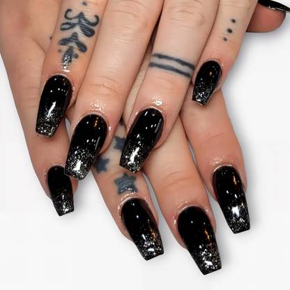 Shhagan Black Silver Glitter Ombre Designer Artificial Press-on-Nails with Glue 649 Multicolor