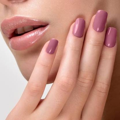 Sanfe Instant Stick On Nails - Muted Purple | 24 Reusable Artificial Fake Nails White
