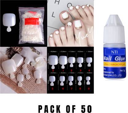 NTI 50 Pc/set Reusable Designer Artificial Toe Nail/nails With Nail Glue ( Transparent )