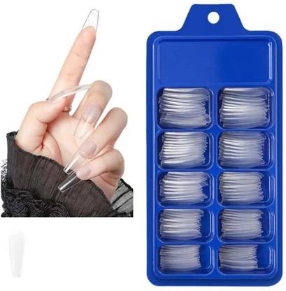 winry 100 Pieces Reusable Fake Nail Tips With Nail Glue Transparent TRANSPARENT