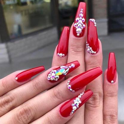 The NailzStation Red Studded Bridal Fake Nails with glue application kit Red