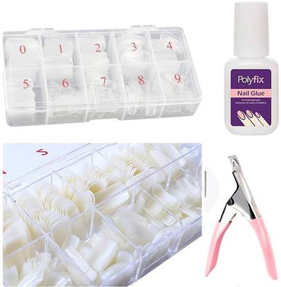 D.B.Z. 500 Nail false tips with tip cutter and 10ml Nail glue with brush Applicator white