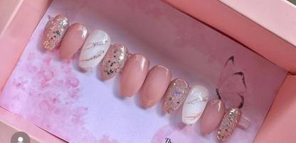 AMOK STORE Black & White Press On Nails/fake Nails /false Acraylic Women Nails Pink, White