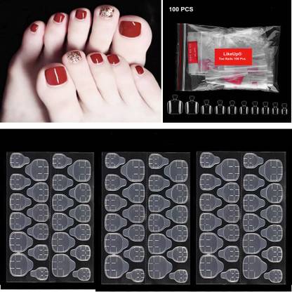 LikeUp Best Quality False Toenails Artificial French Acrylic Clear Toe Nail Tips Clear/Transparent with 3 X 72 Pcs Tab