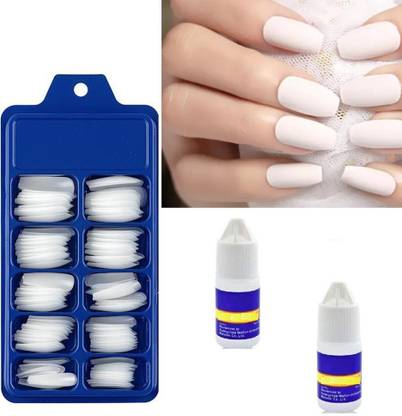 Facejewel Artificial 100Pcs Nails & 2 Glue Transparent White