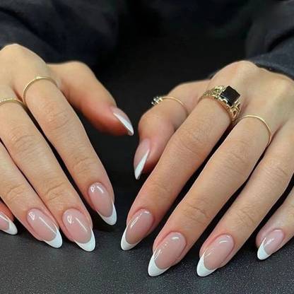 The Pink Truck Set of 24 Artificial Reusable nails Almond shape French style design with glue Almond French