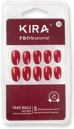 colour"s professional Artifical Fake Nails with Buffer & Glue, Natural False Nails For Women-A02 DARK MAROON