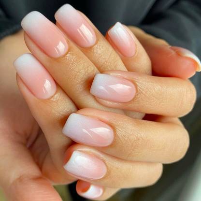 KILLFE Artificial Reusable Nails Set Simpal White With Double-side Glue Sticker White, Peach