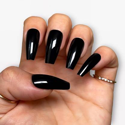 Shhagan Elegant Black Coffin Nails with Glossy Finish black