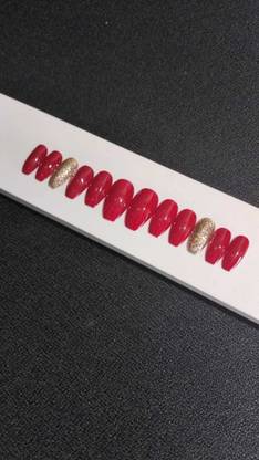 sparkling nailon Red press on nails reusable nails pack of 20nails (Shape: coffin) Red