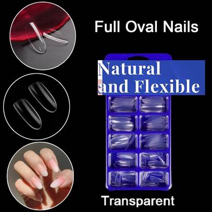FELICECHIARA Best Artificial Transparent 100 Pieces Reusable Fake Nail Tips With Nail Glue TRANSPARENT