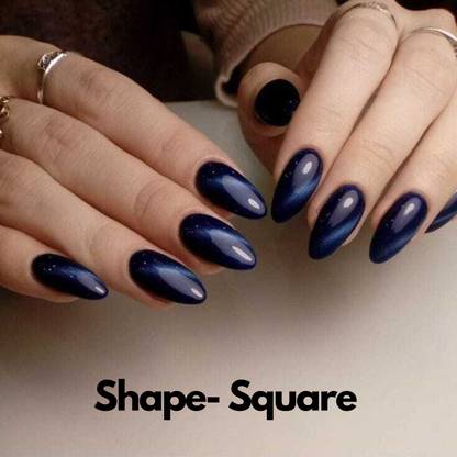 sparkling nailon Cat eye blue color handmade artificial designer press on nails cateye blue