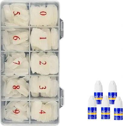 J & F Perfect Quality Nails ( Pack of 500 ) With Nail Glue ( Pack of 5 ) white