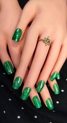 business venture 18 PC /Set Artificial Nail/Nails with glue.Nail extension tips GREEN, Green Mirror shine